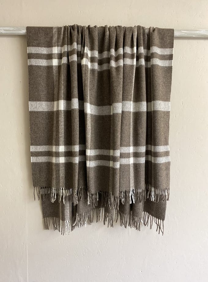 Pläd chokladbrun/vit merinoull