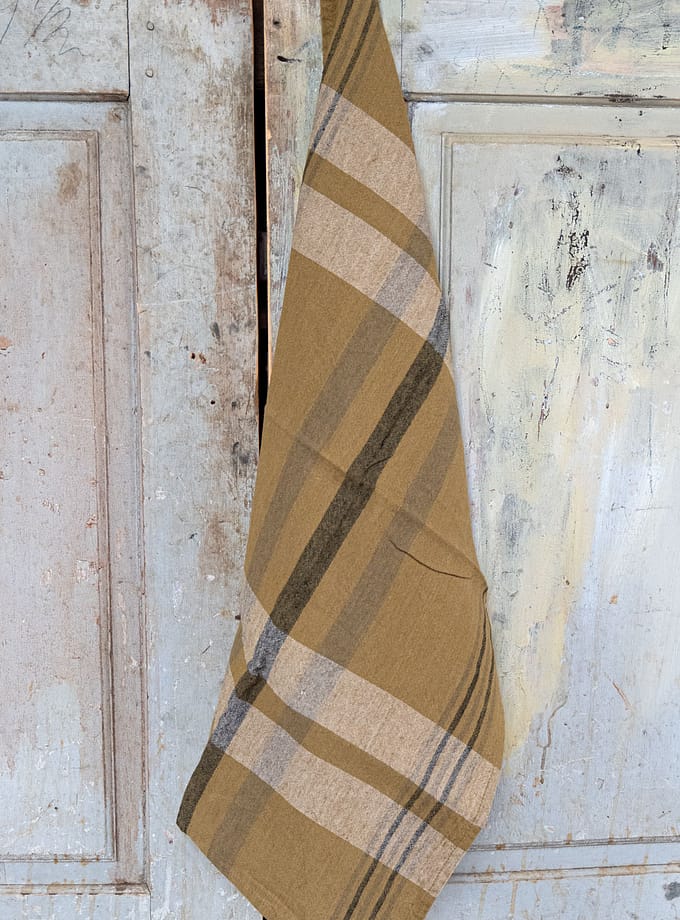 Kökshandduk linne rutmönstrad havre (stentvättat)